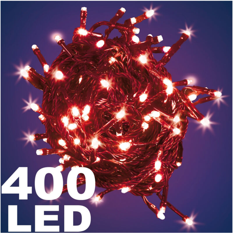 foto del prodotto trade shop traesio catena luminosa 400 luci led lucciole colore rosso controller 8 funzioni interno 