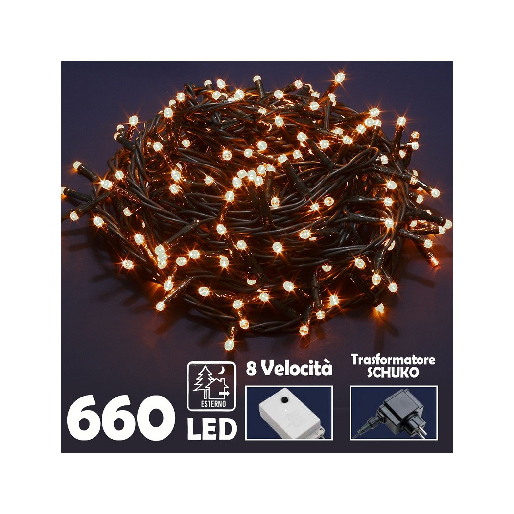 foto del prodotto trade shop traesio catena luminosa 660 luci led lucciole bianco caldo con controller 8 funzioni 
