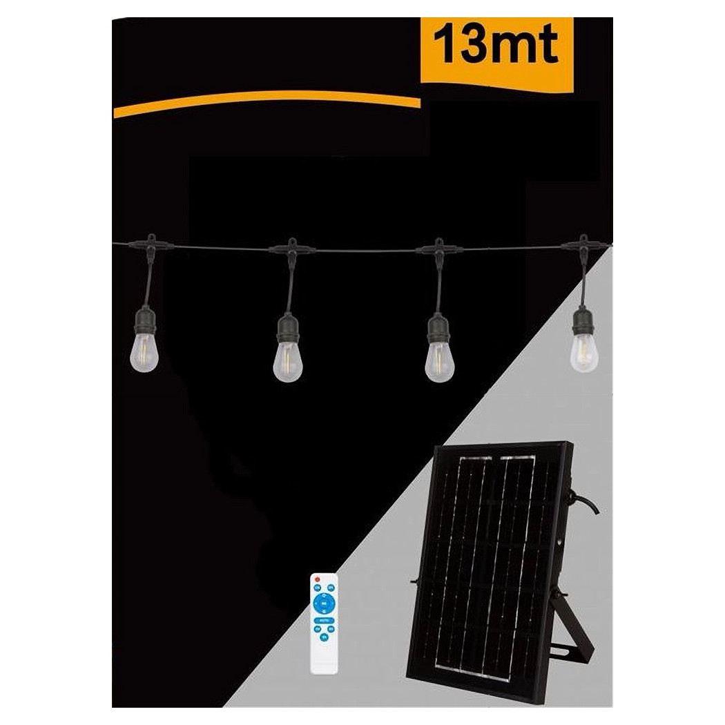 foto del prodotto trade shop traesio catena luminosa con pannello solare 10 lampadine e27 impermeabile ip65 s20a 10m 