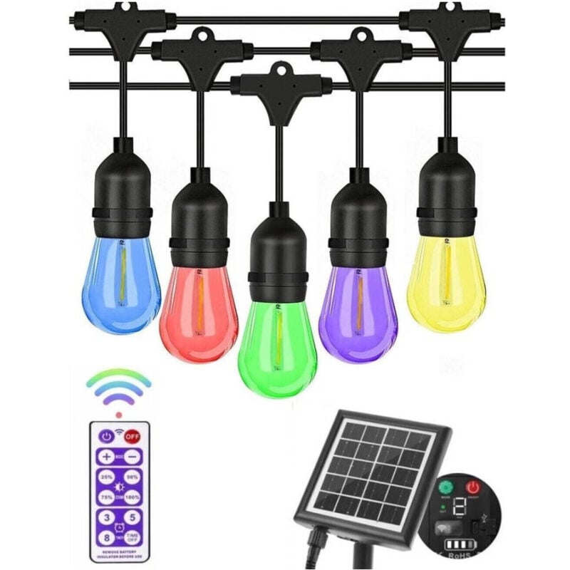 foto del prodotto trade shop traesio catena luminosa solare da esterno giardino 10 mt 10 lampadine luce rgb mz lxy 