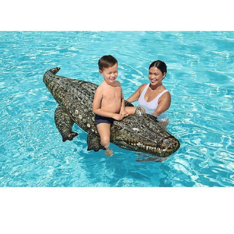 foto del prodotto trade shop traesio cavalcabile coccodrillo 193x94 cm galleggiante gonfiabile piscina maniglia 41478 