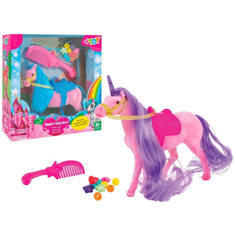 foto del prodotto trade shop traesio cavallo amico unicorno floccato con accessori perline pettine gioco per bimbe 