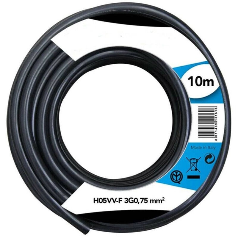 foto del prodotto trade shop traesio cavo elettrico prolunga 10mt 3g0,75 mm h05vv f matassa filo elettrico nero 