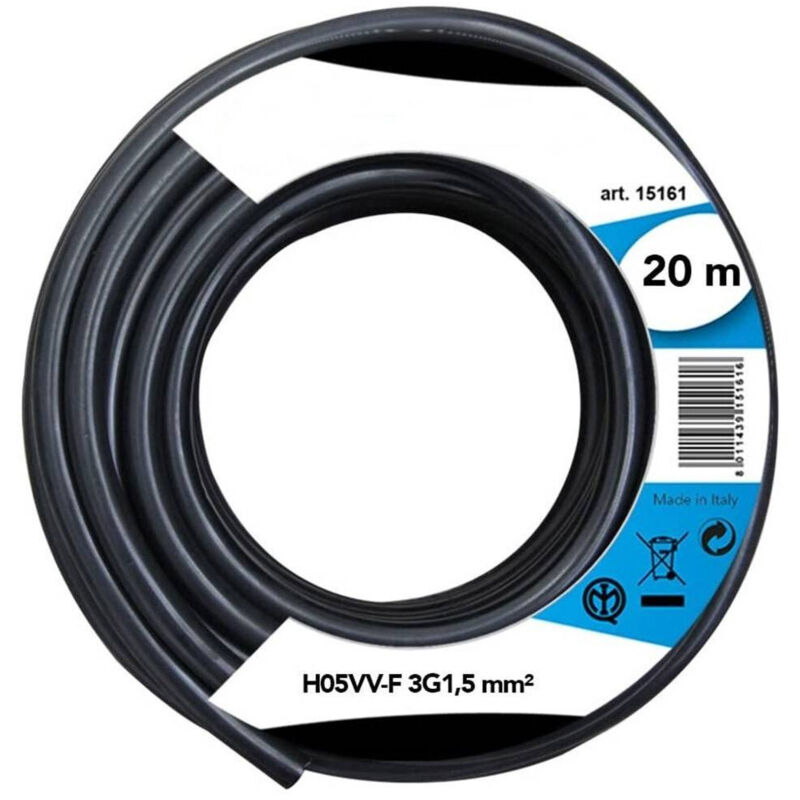 foto del prodotto trade shop traesio cavo elettrico prolunga 20mt 3g1.5 mm h05vv f matassa filo elettrico nero 