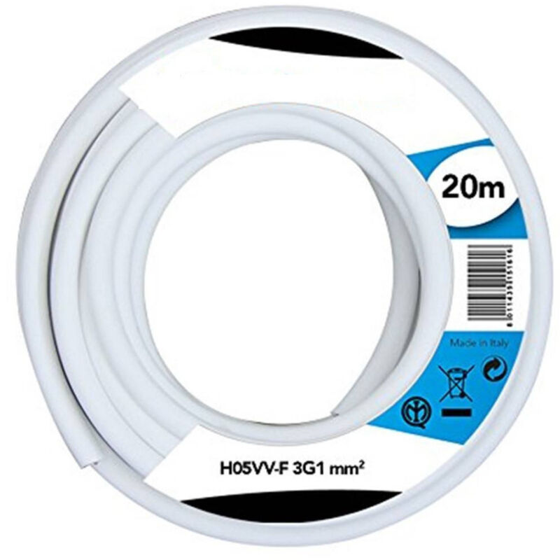 foto del prodotto trade shop traesio cavo elettrico prolunga 20mt 3g1 mm h05vv f matassa filo elettrico bianco 