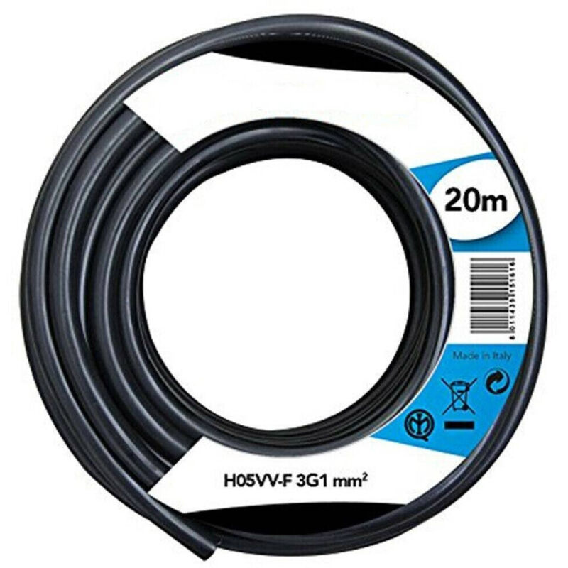 foto del prodotto trade shop traesio cavo elettrico prolunga 20mt 3g1 mm h05vv f matassa filo elettrico nero 
