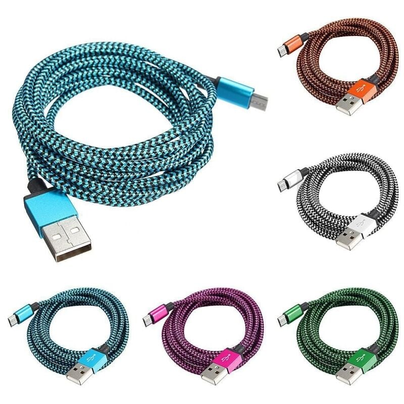 foto del prodotto trade shop traesio cavo microusb intrecciato lungo 2 metri universale caricatore iphone 5 6 7 ipad 