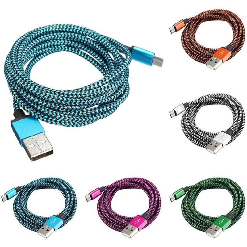 foto del prodotto trade shop traesio - cavo microusb intrecciato lungo 3 metri universale caricatore iphone 5 6 7 ipad -