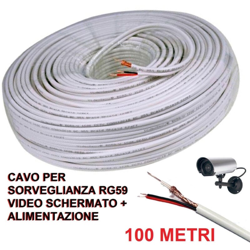 foto del prodotto trade shop traesio - cavo prolunga telecamera video alimentazione schermato 100 mt videosorveglianza -