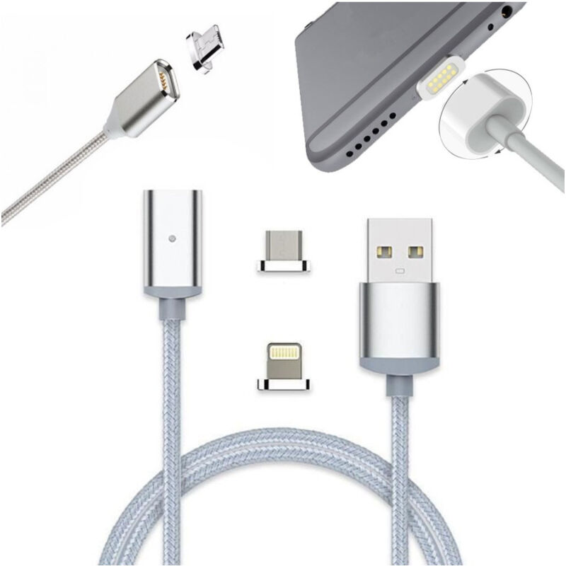 foto del prodotto trade shop traesio cavo usb in nylon magnetico charge e sync con adattatori android e ios 