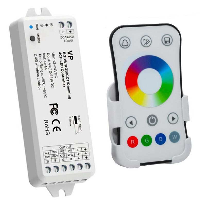 foto del prodotto trade shop traesio centralina vp controller rf 15a 4ch dimmer 288w strisce luci led telecomando rgbw 