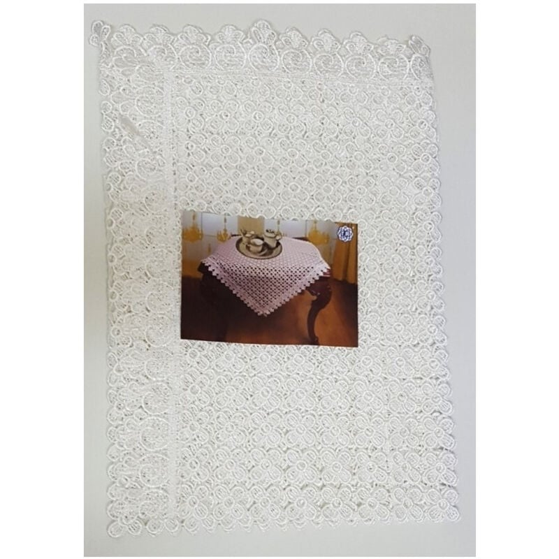 foto del prodotto trade shop traesio - centrino centrotavola bianco avorio quadrato merletto centro tavola 80x80cm -