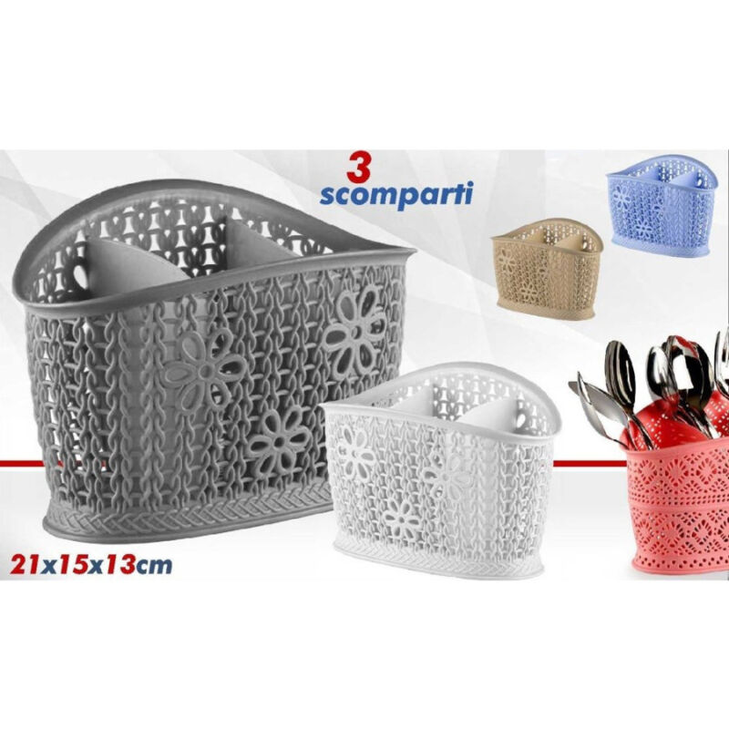 foto del prodotto trade shop traesio cestino colaposate cucina ovale a 3 scomparti in plastica colorato ricamo fiori 