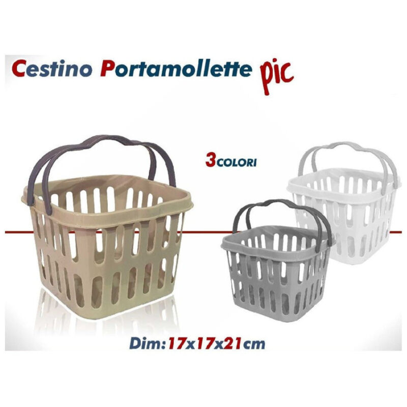 foto del prodotto trade shop traesio cestino portamollette pic con doppio manico in plastica 3 colori 17 x 17 x 21 cm 