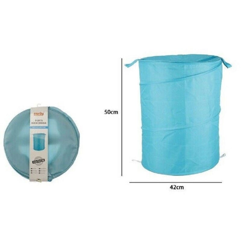foto del prodotto trade shop traesio cesto contenitore portabiancheria bucato giochi pieghevole 42x50cm celeste 79854 