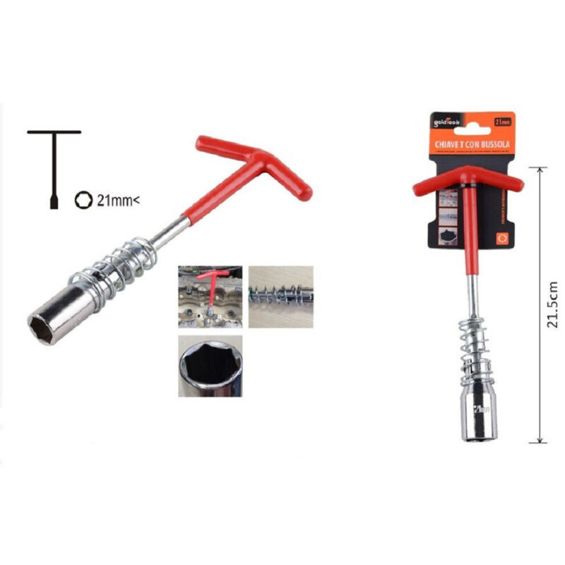 foto del prodotto trade shop traesio chiave a t con bussola esagonale 21 mm smonta candela candele auto moto 91635 
