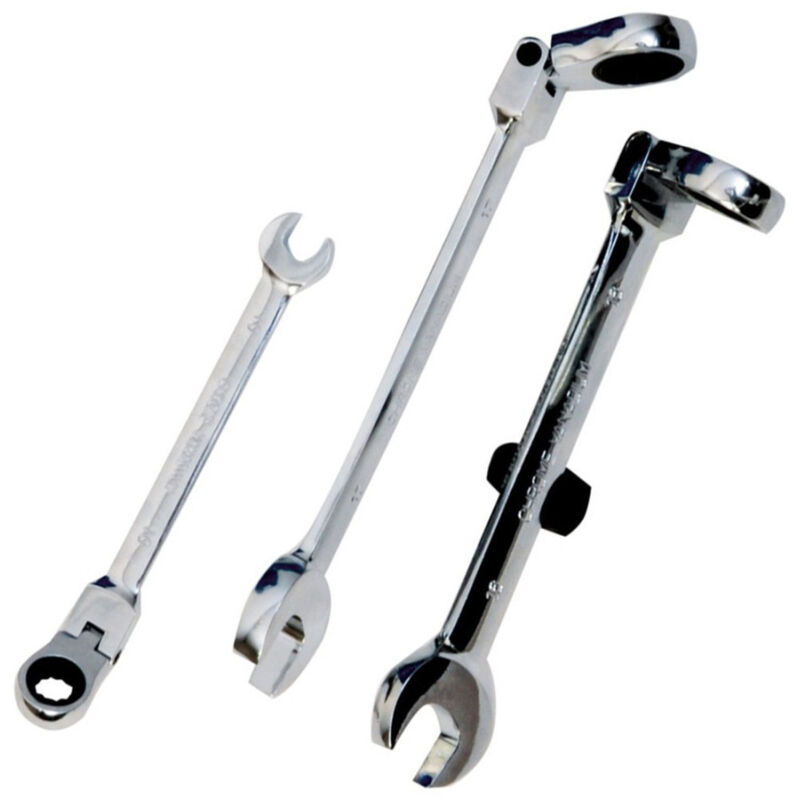 foto del prodotto trade shop traesio chiave combinate a cricchetto chrome vanadium con testa snodabile misura mm 13 mm 