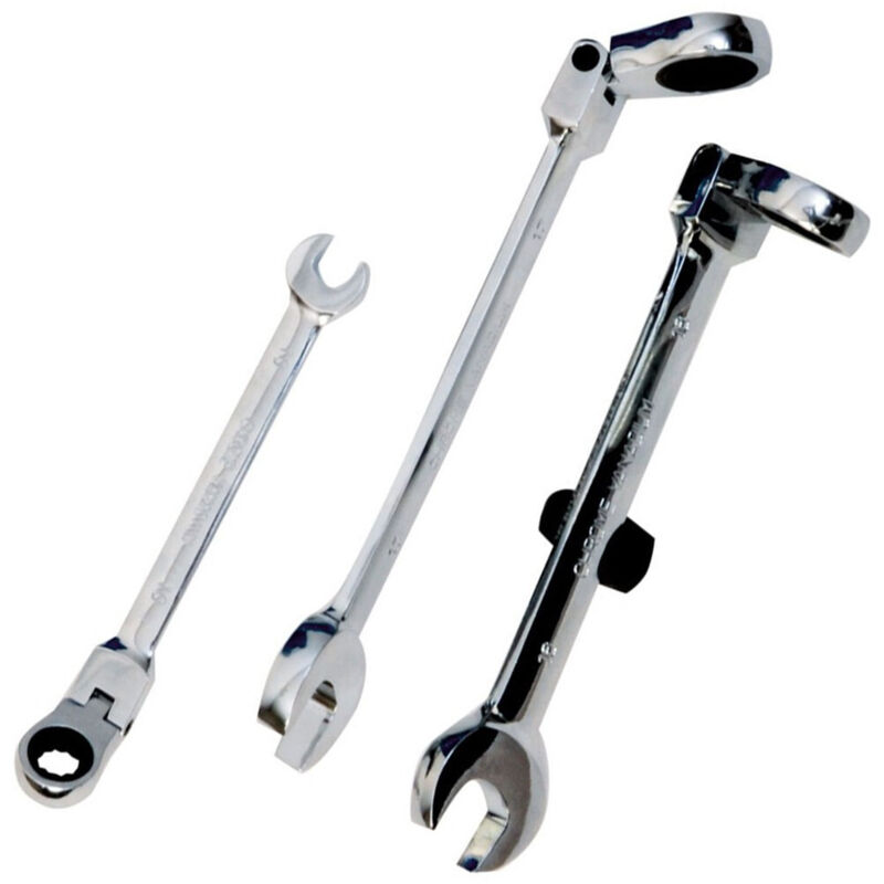 foto del prodotto trade shop traesio chiave combinate a cricchetto chrome vanadium con testa snodabile misura mm 8 mm 