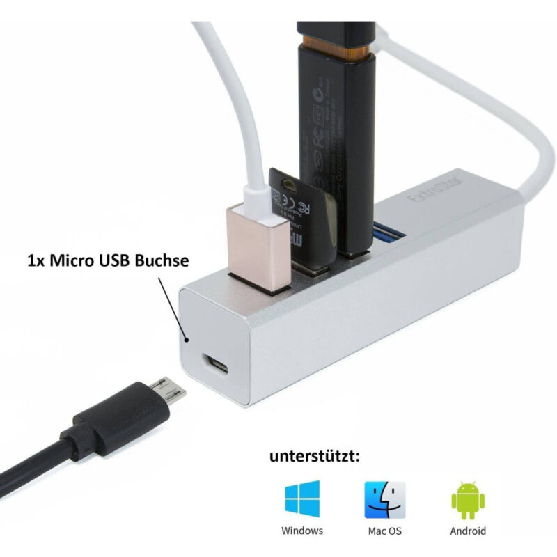 foto del prodotto trade shop traesio ciabatta usb multipresa hub con 4 porte usb 3.0 micro usb per pc e laptop 