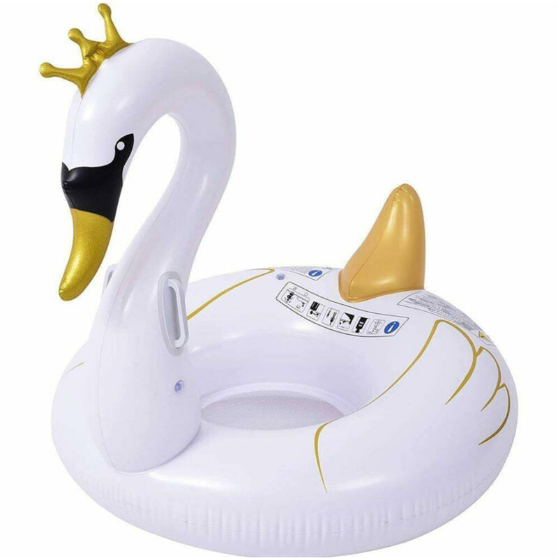 foto del prodotto trade shop traesio ciambella salvagente cavalcabile cigno bianco e oro bambini 115cm mare piscina 