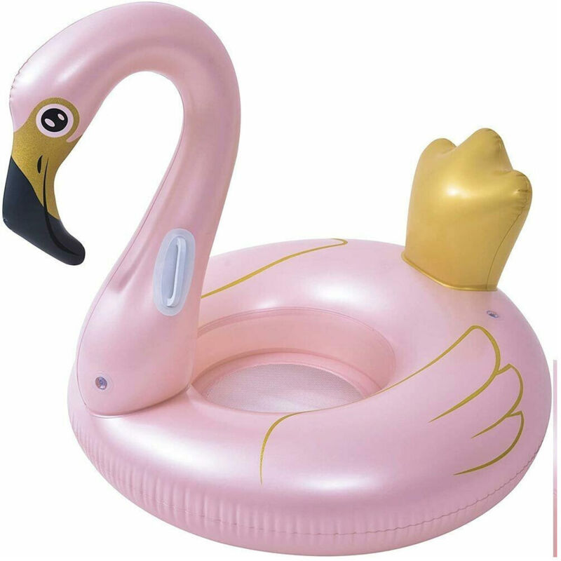 foto del prodotto trade shop traesio - ciambella salvagente cavalcabile fenicottero rosa bambini 115cm mare piscina -