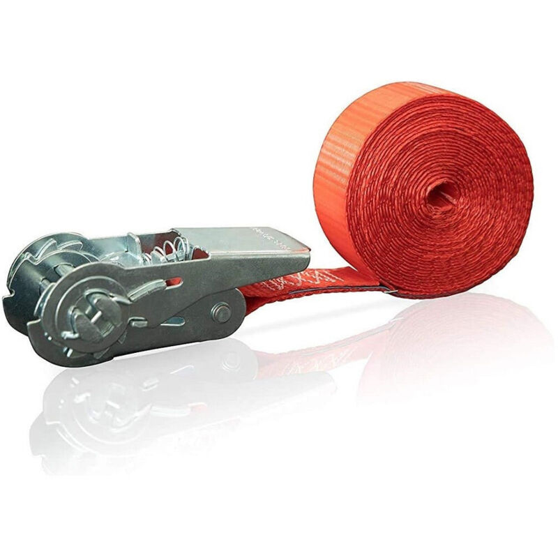 foto del prodotto trade shop traesio - cinghia a cricchetto monoblocco 500 dan lunghezza 4metri rosso x 25mm max 500kg -