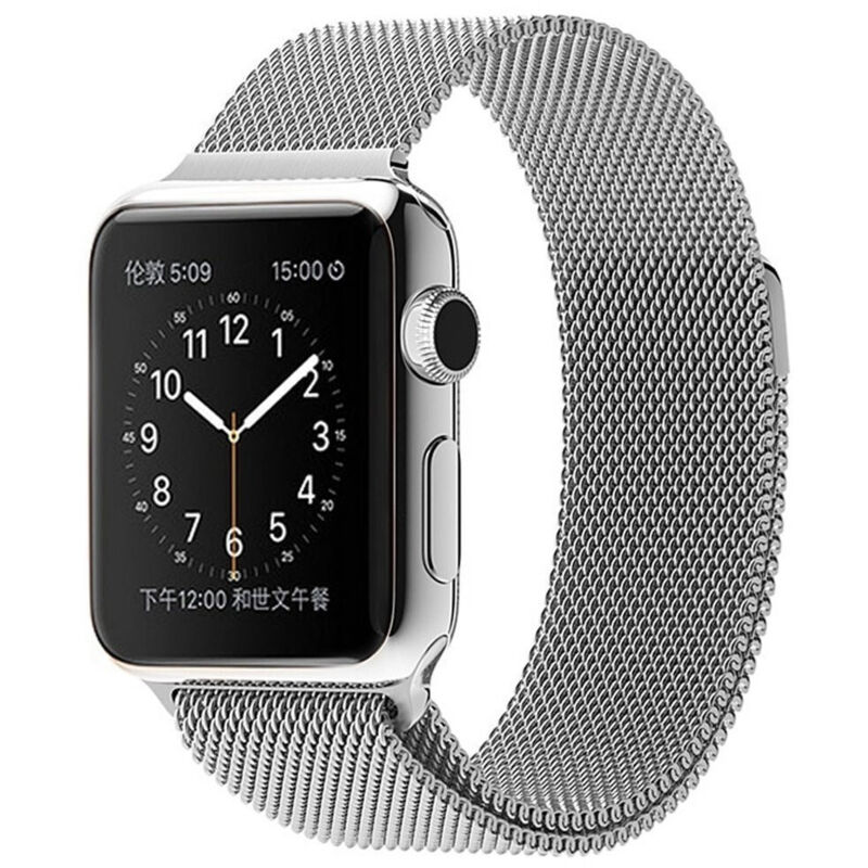 foto del prodotto trade shop traesio cinturino argento 42mm maglia milanese iwatch serie 3 2 1 chiusura magnetica 