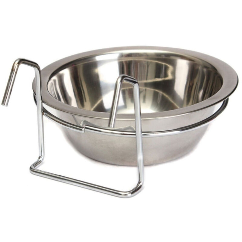 foto del prodotto trade shop traesio ciotola 16cm con gancio rialzato cane gatto uccelli acqua in acciaio antiscivolo 