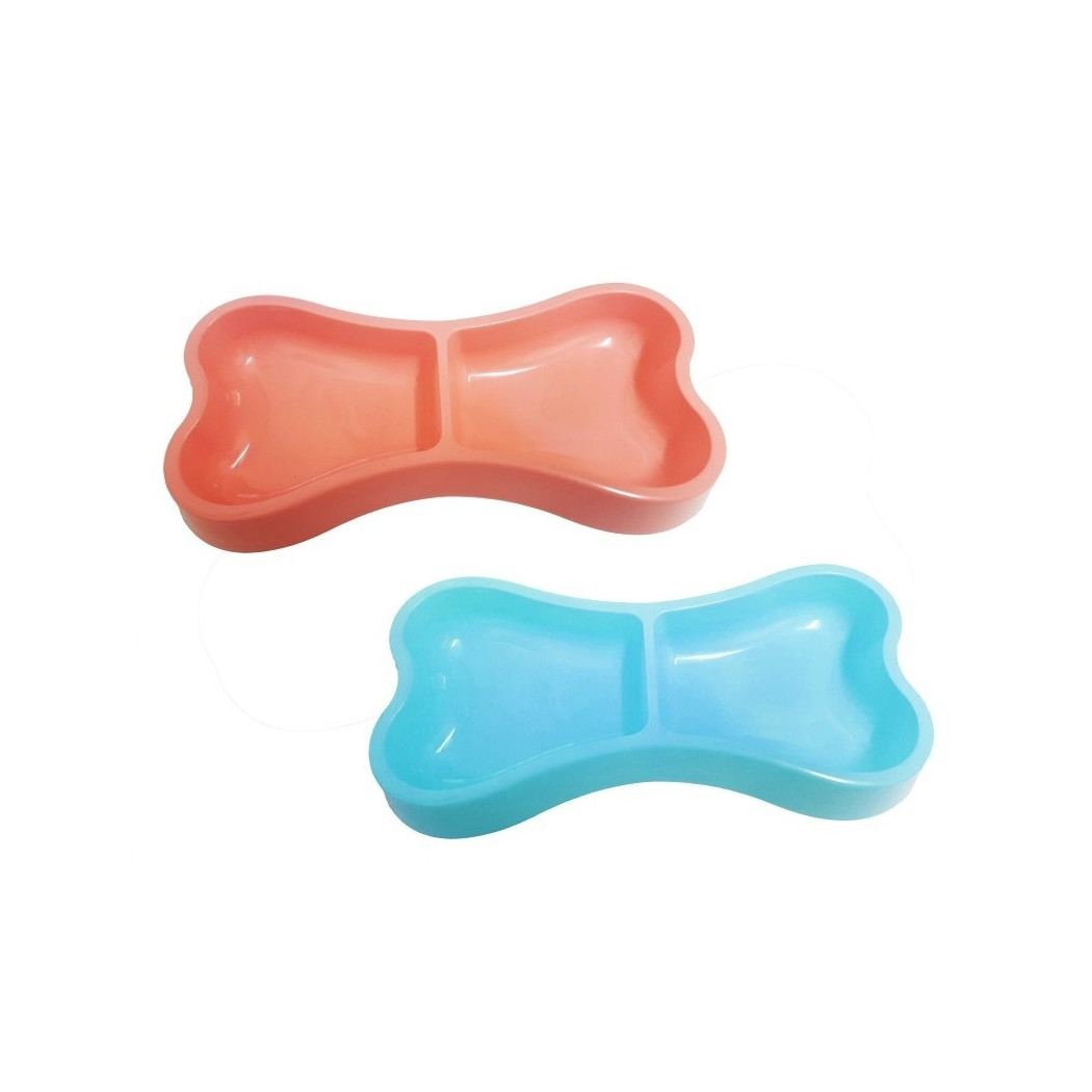 foto del prodotto trade shop traesio ciotola 2 vaschette a forma di osso in plastica 22x7x4,5cm cocker cane gatto 
