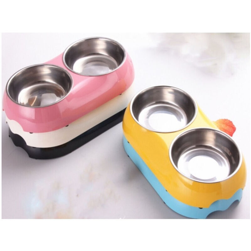 foto del prodotto trade shop traesio ciotola 2 vaschette acciaio plastica 23,5x11x4,5cm per cocker cane gatto cibo 