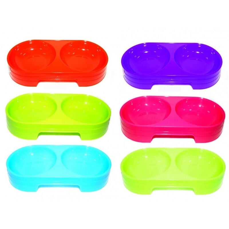 foto del prodotto trade shop traesio ciotola 2 vaschette plastica 28x13,5x6,5 cm per cocker cane gatto animali domestici mangiatoia cibo acqua 