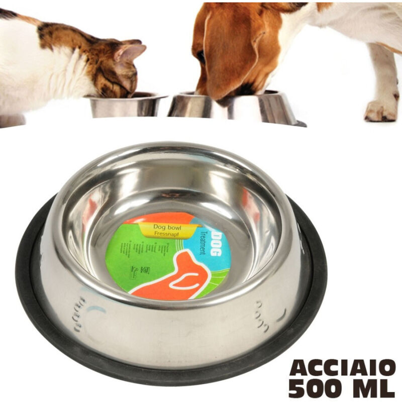foto del prodotto trade shop traesio ciotola per cani gatti in acciaio 21 cm antiscivolo per cibo acqua crocchette 