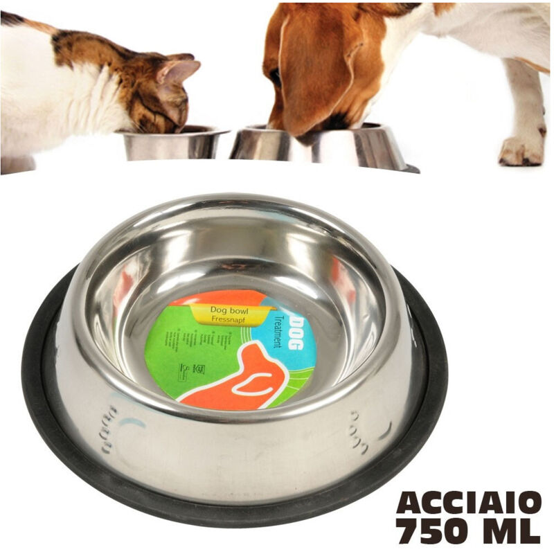 foto del prodotto trade shop - traesio - ciotola per cani gatti in acciaio 23 cm antiscivolo per cibo acqua crocchette -
