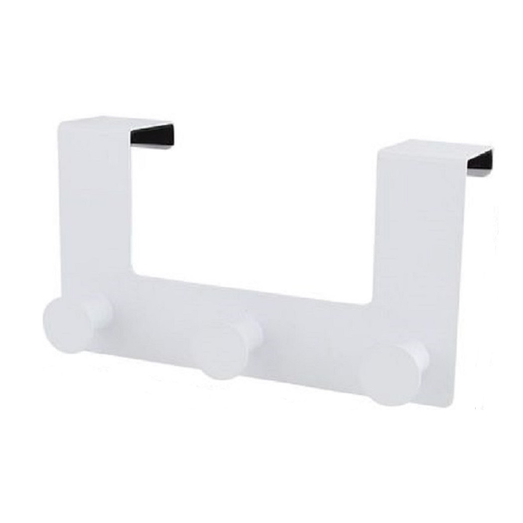 foto del prodotto trade shop traesio cleafe appendiabiti da porta con 3 ganci 19.5x11.5 cm bianco asciugamani vestiti 87780 