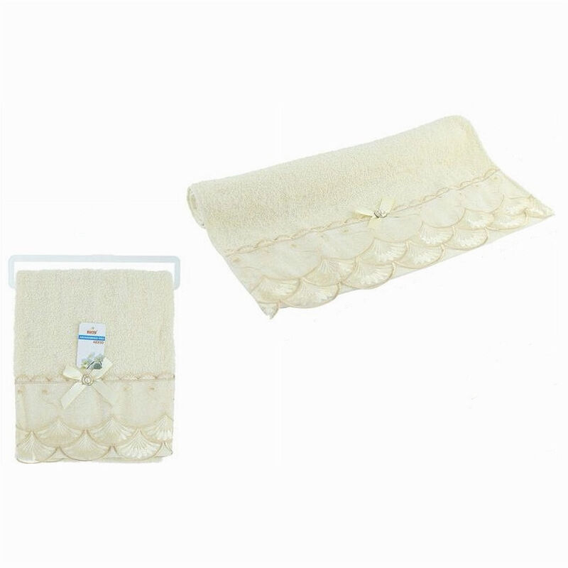 foto del prodotto trade shop traesio cleafe asciugamano bagno viso cotone morbido decorato 48x93 cm 180gr beige chiaro 79503 