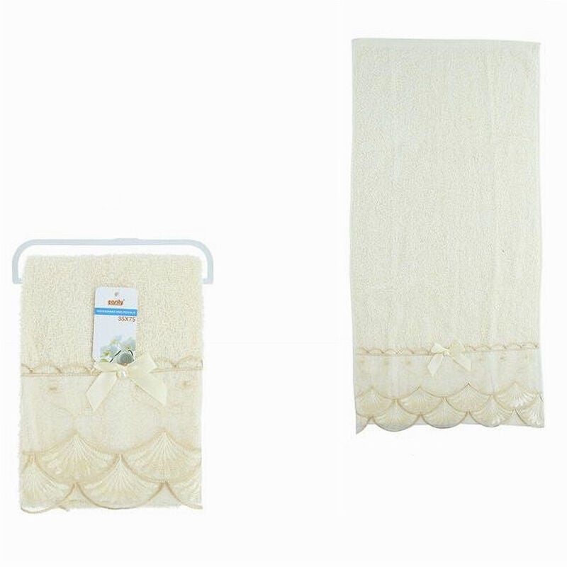 foto del prodotto trade shop traesio cleafe asciugamano bagno viso piccolo cotone morbido decorato 35x75cm beige chiaro 79502 