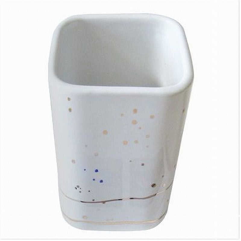 foto del prodotto trade shop traesio - cleafe - bicchiere porta spazzolini accessori bianco macchiato moderno arredo bagno 59883 -