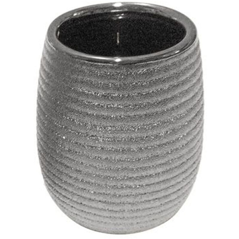 foto del prodotto trade shop traesio - cleafe - bicchiere porta spazzolini accessorio argento rigato moderno arredo bagno 59939 -