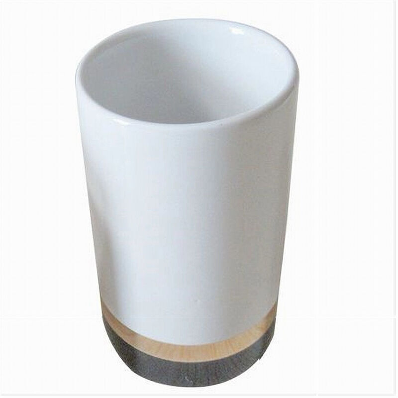 foto del prodotto trade shop traesio - cleafe - bicchiere porta spazzolini bianco con riga bassa dorata nera arredo bagno 59868 -