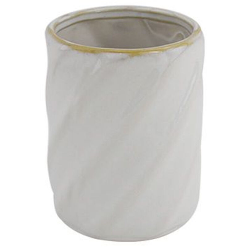 foto del prodotto trade shop traesio cleafe bicchiere porta spazzolini ceramica rigato obbliquo bianco bordo oro arredo bagno 87799 