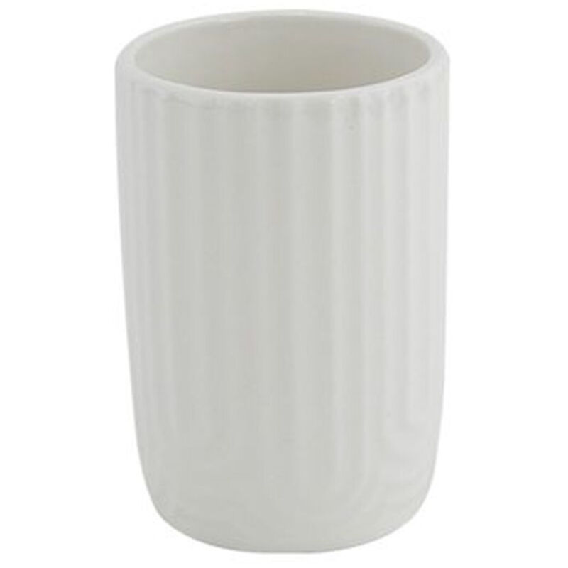 foto del prodotto trade shop traesio - cleafe - bicchiere porta spazzolini dentifricio arredo bagno in ceramica rigata bianca 87803 -