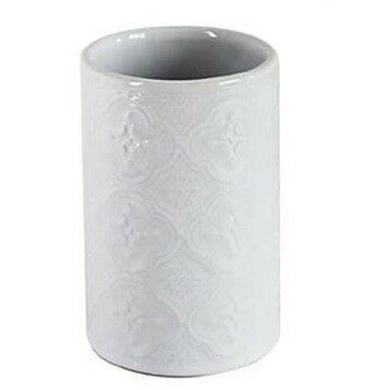 foto del prodotto trade shop traesio cleafe bicchiere porta spazzolini dentifricio bagno in ceramica bianca decorata 10318 