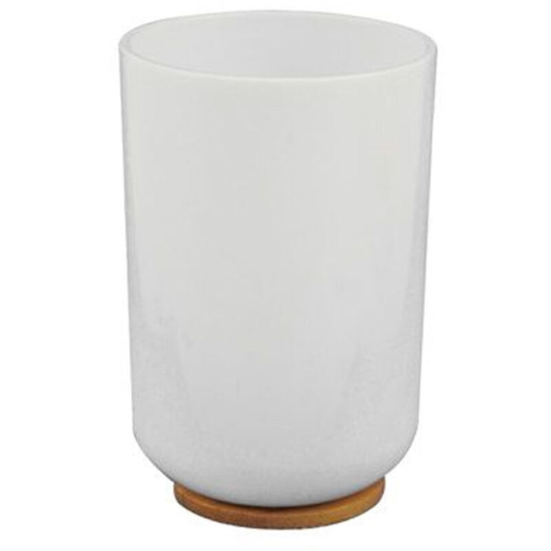 foto del prodotto trade shop traesio cleafe bicchiere porta spazzolini dentifricio bianco legno accessori arredo bagno 69479 