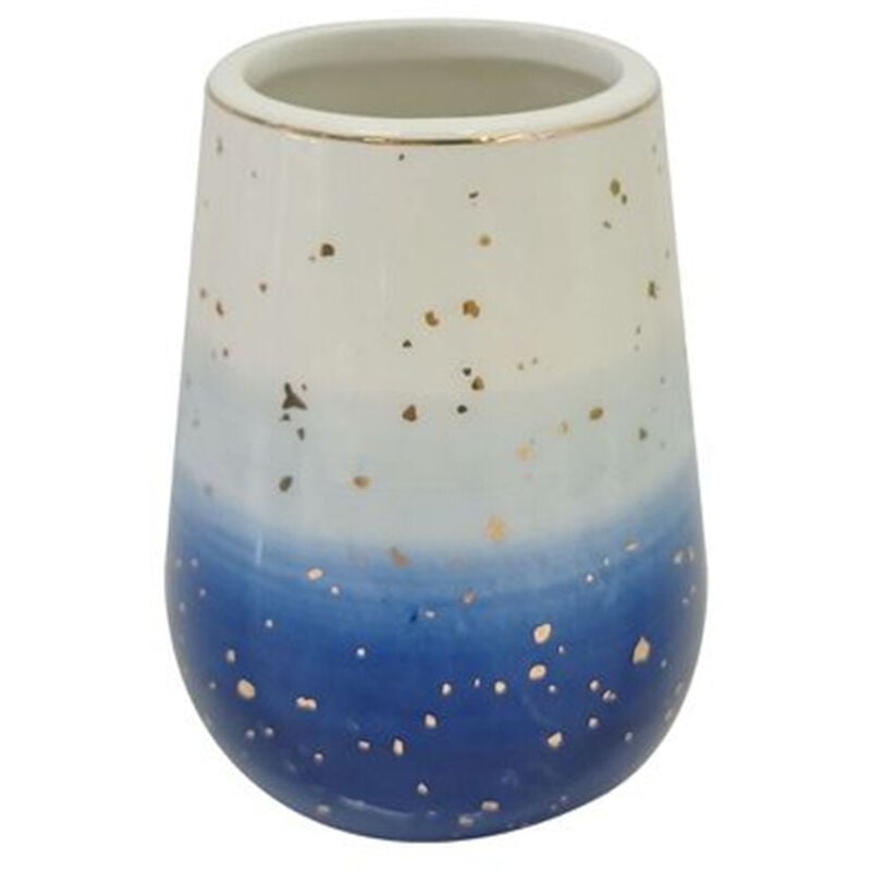 foto del prodotto trade shop traesio - cleafe - bicchiere porta spazzolini dentifricio blu bianco accessori arredo bagno 79967 -