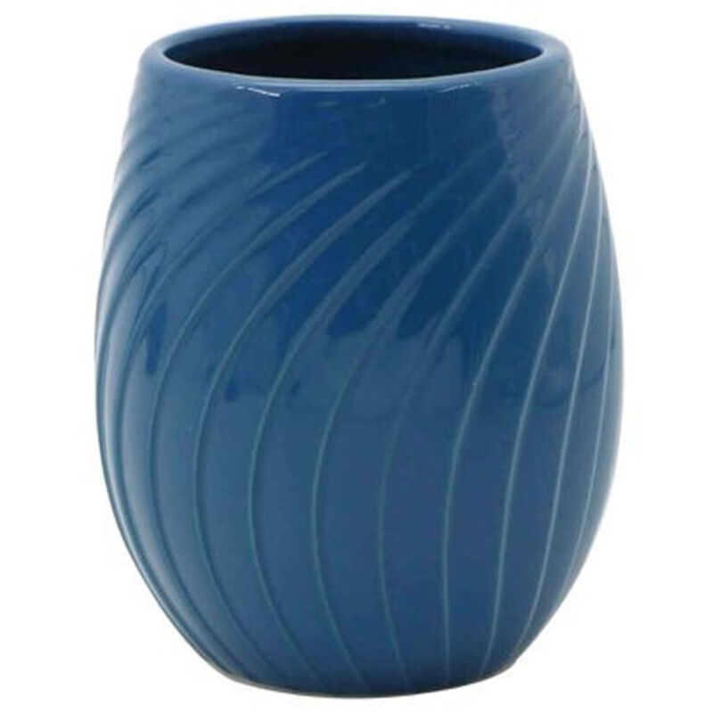 foto del prodotto trade shop traesio cleafe bicchiere porta spazzolini in ceramica rigata blu accessori arredo bagno 79955 