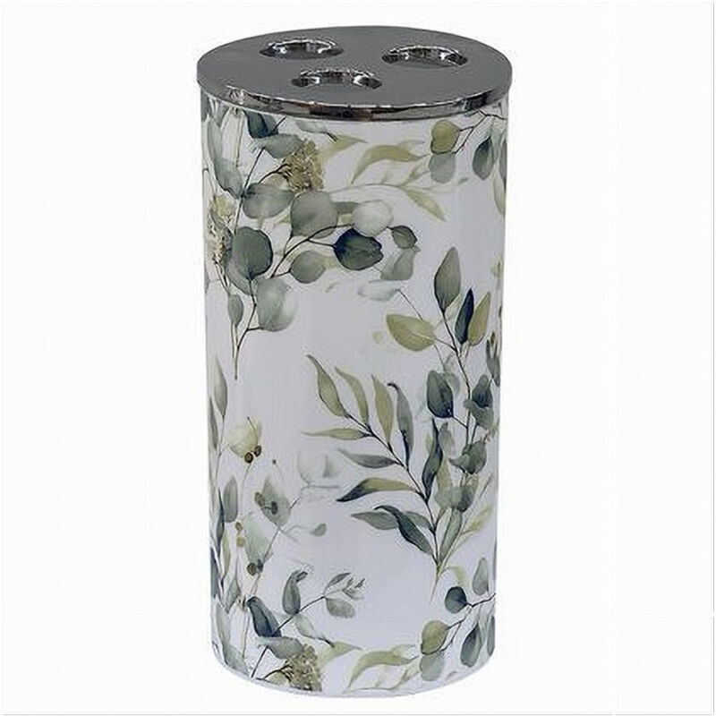 foto del prodotto trade shop traesio cleafe bicchiere porta spazzolino 3 fori fiori foglie accessorio arredo da bagno 87055 