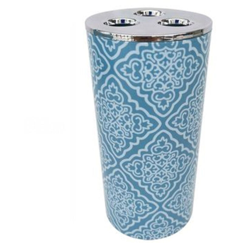 foto del prodotto trade shop traesio cleafe bicchiere porta spazzolino a 3 fori accessorio bagno celeste con maioliche 87027 