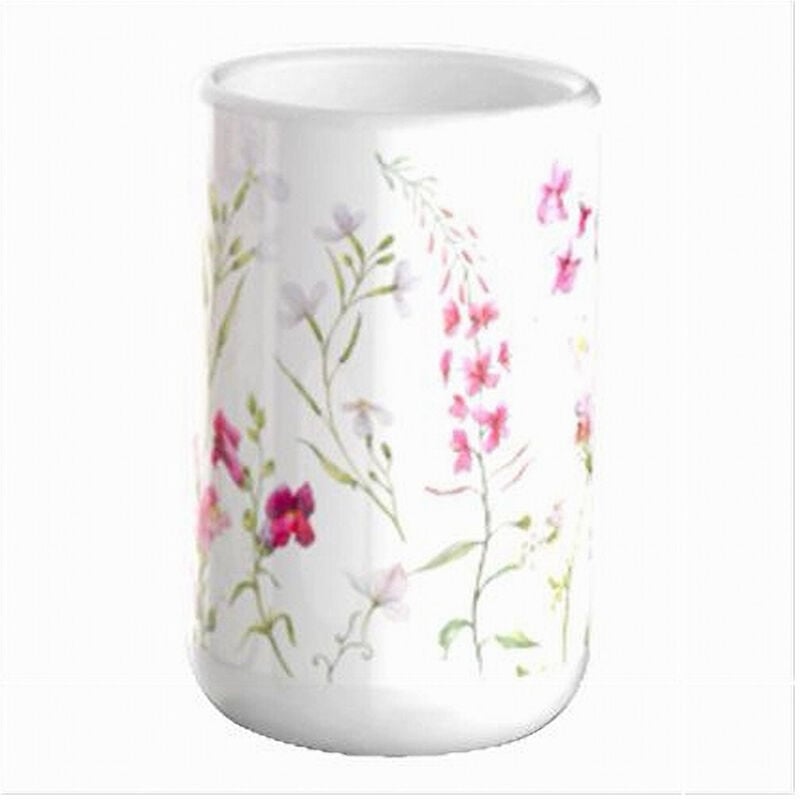 foto del prodotto trade shop traesio cleafe bicchiere porta spazzolino bianco con fiori in ceramica accessorio bagno 69918 
