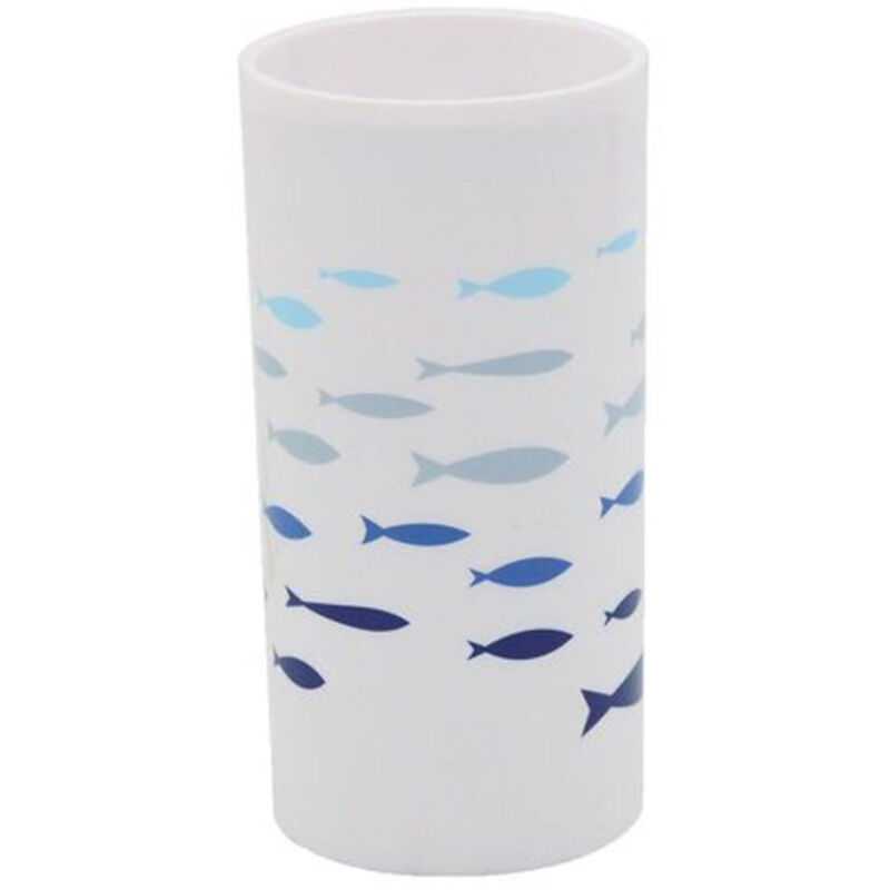 foto del prodotto trade shop traesio cleafe bicchiere porta spazzolino bianco in plastica accessorio bagno pesciolini 69881 
