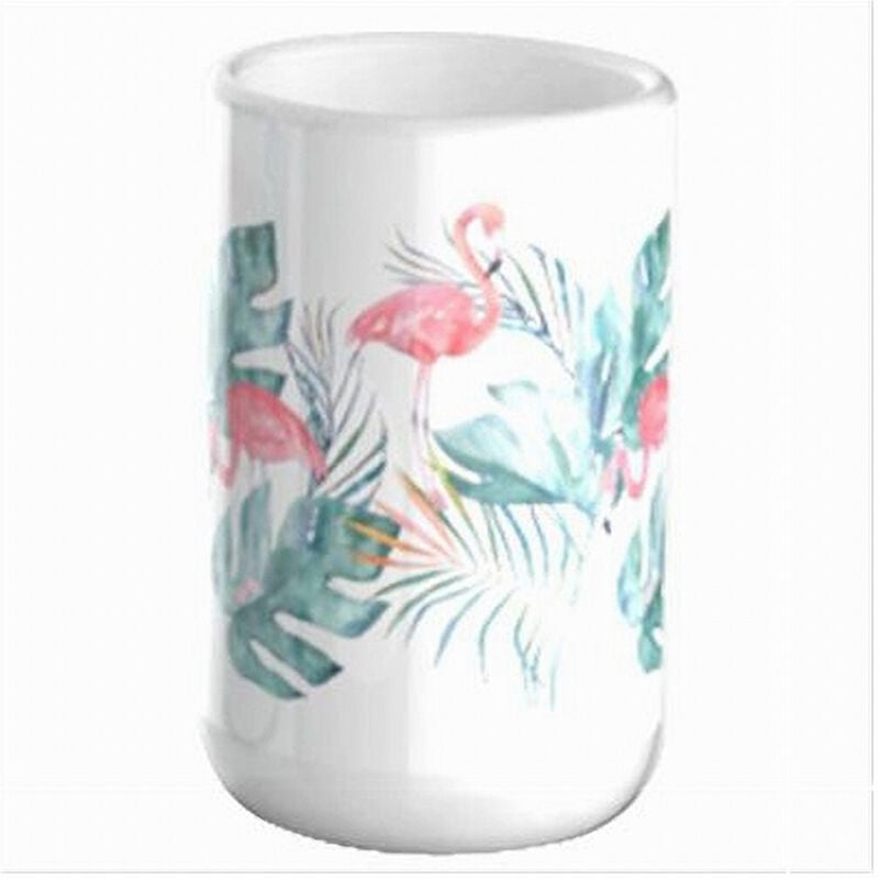 foto del prodotto trade shop traesio cleafe bicchiere porta spazzolino con fenicotteri in ceramica accessorio da bagno 69959 